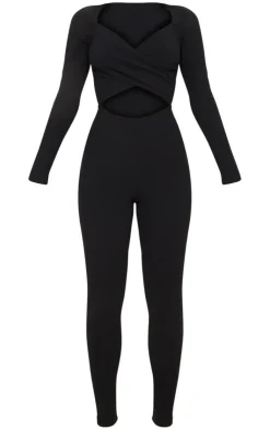 Rib Cross Over Long Sleeve Jumpsuit-PrettyLittleThing Sale