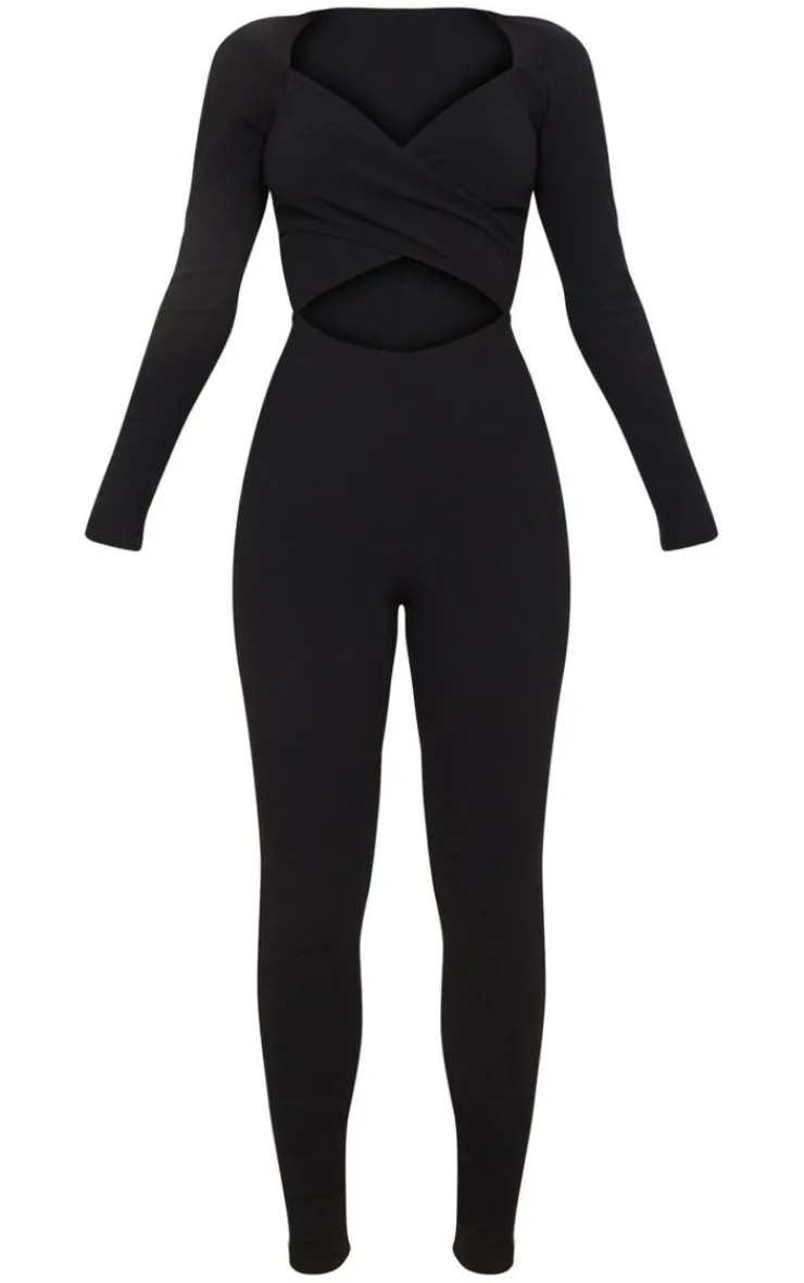 Rib Cross Over Long Sleeve Jumpsuit-PrettyLittleThing Sale