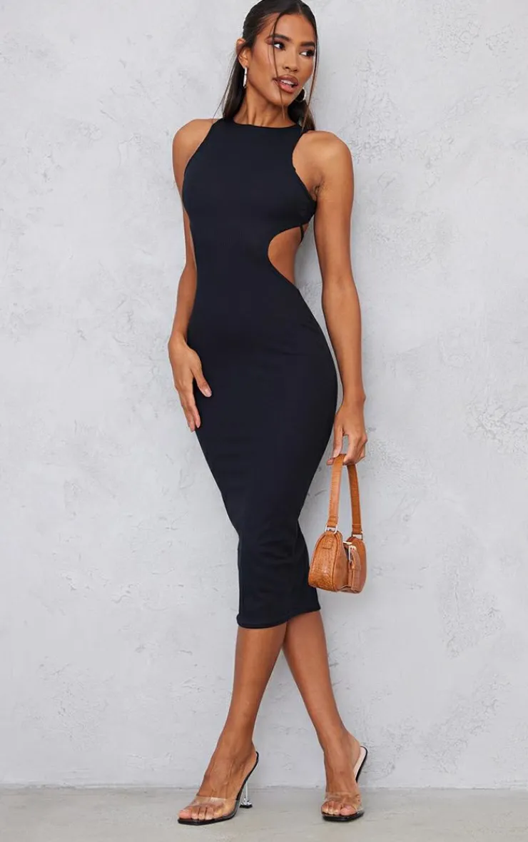 Rib Cut Out Side Midaxi Dress-PrettyLittleThing Clearance