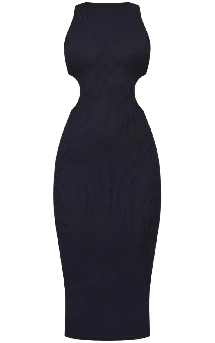Rib Cut Out Side Midaxi Dress-PrettyLittleThing Clearance