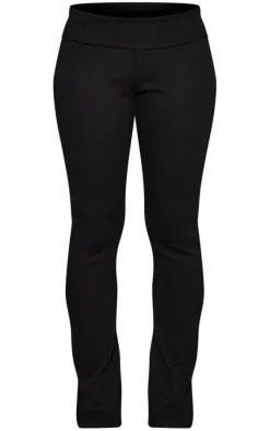 New PrettyLittleThing Rib Fold Over Waist Flared Pants Black