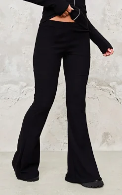 Outlet PrettyLittleThing Rib High Waist Flares Black