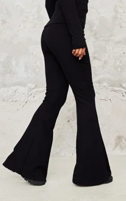 Outlet PrettyLittleThing Rib High Waist Flares Black