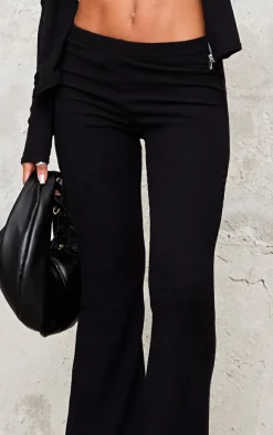 Outlet PrettyLittleThing Rib High Waist Flares Black