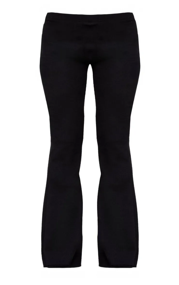 Outlet PrettyLittleThing Rib High Waist Flares Black