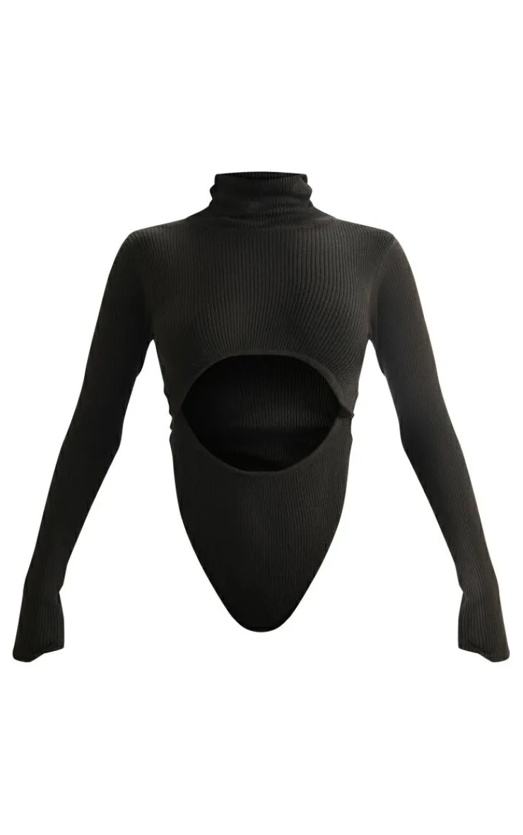 PrettyLittleThing Knitted Tops*Rib Knit Cut Out Front Bodysuit