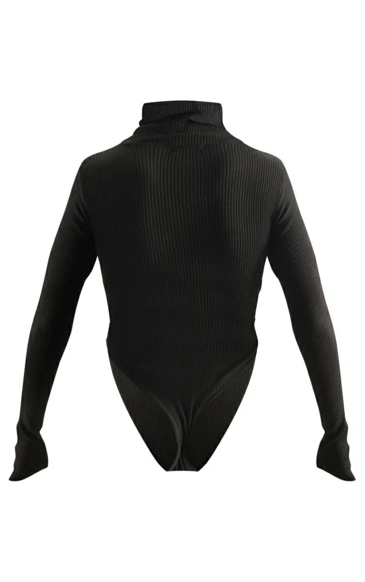 PrettyLittleThing Knitted Tops*Rib Knit Cut Out Front Bodysuit