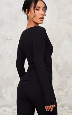 New PrettyLittleThing Rib Longline Zip Up Top Black