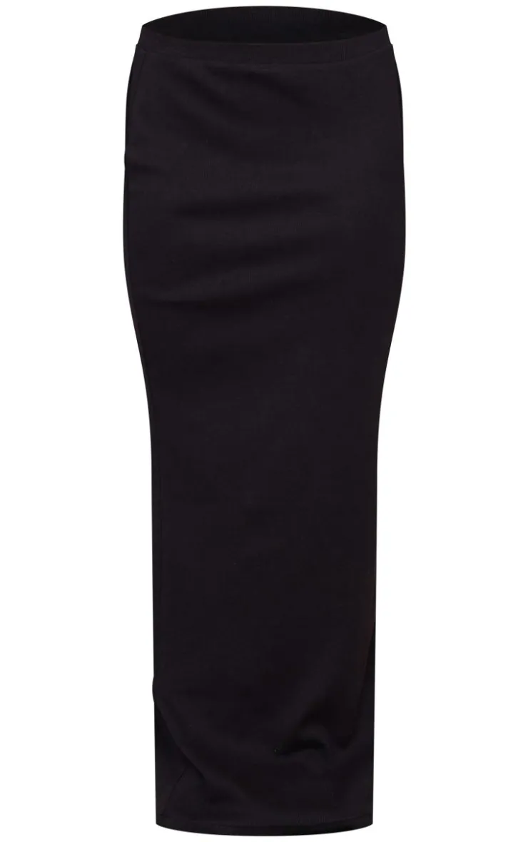 Clearance PrettyLittleThing Rib Maxi Skirt Black