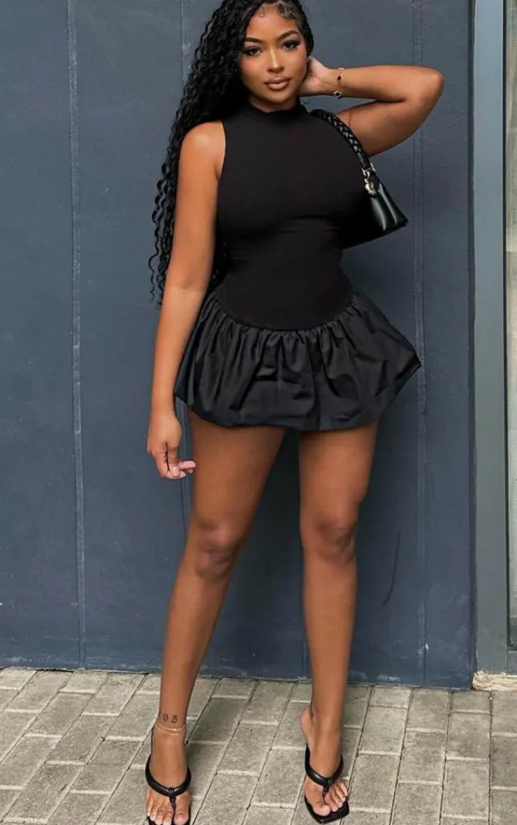 Rib Puff Ball Hem Bodycon Dress-PrettyLittleThing Clearance