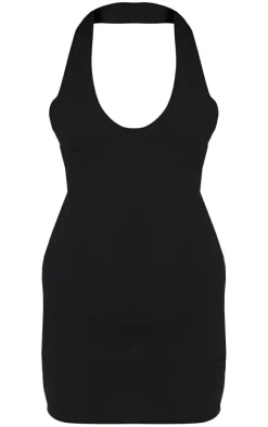 Ribbed Halterneck Tie Back Bodycon Dress-PrettyLittleThing Sale