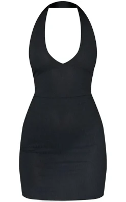 Ribbed Halterneck Tie Back Bodycon Dress-PrettyLittleThing Sale