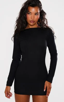 Ribbed Long Sleeve Bodycon Dress-PrettyLittleThing Discount