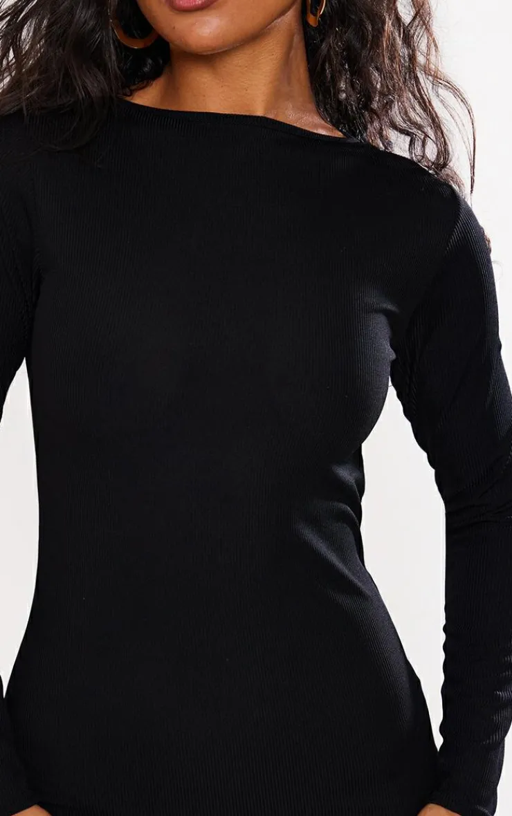 Ribbed Long Sleeve Bodycon Dress-PrettyLittleThing Discount