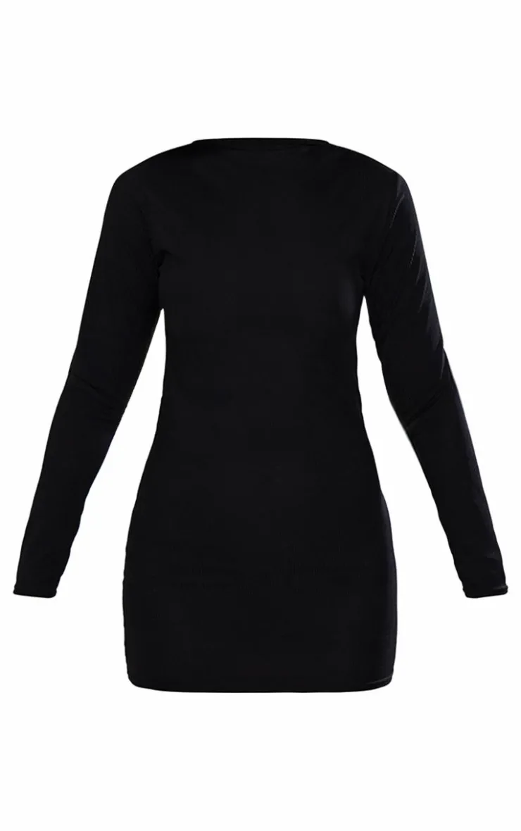 Ribbed Long Sleeve Bodycon Dress-PrettyLittleThing Discount