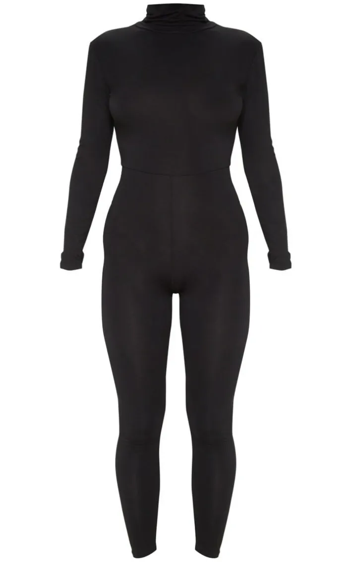 Black Roll Neck Long Sleeve Jumpsuit