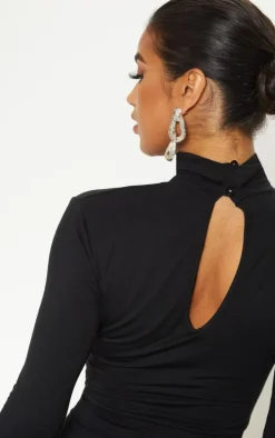 Black Roll Neck Long Sleeve Jumpsuit