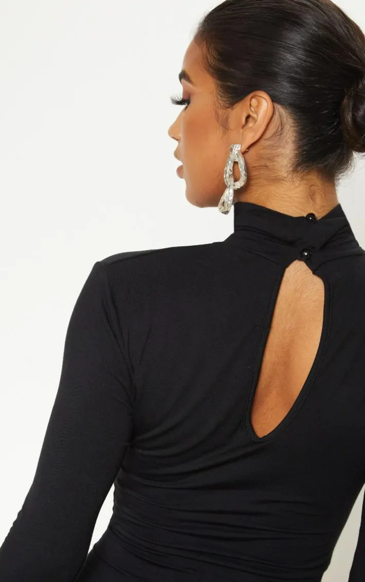 Black Roll Neck Long Sleeve Jumpsuit