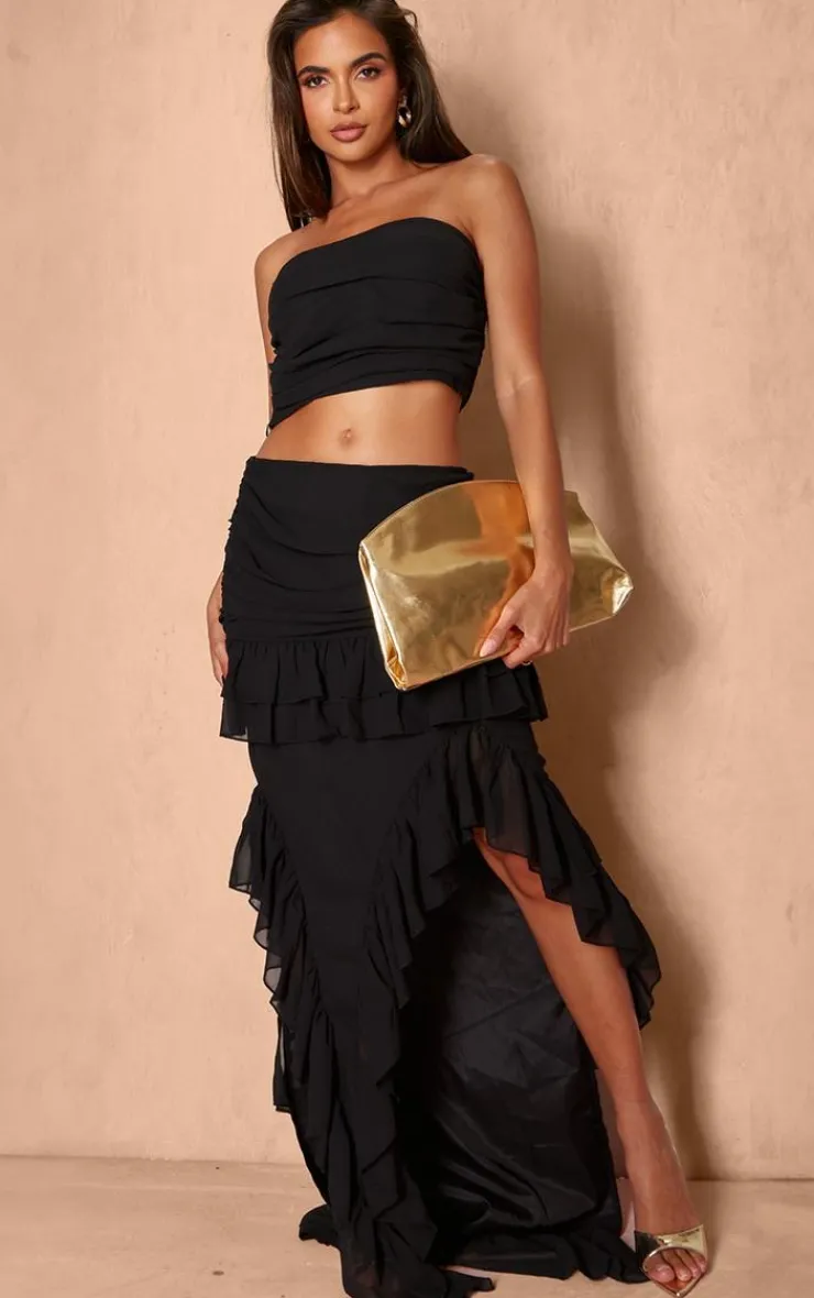 Discount PrettyLittleThing Ruched Bandeau Top Black