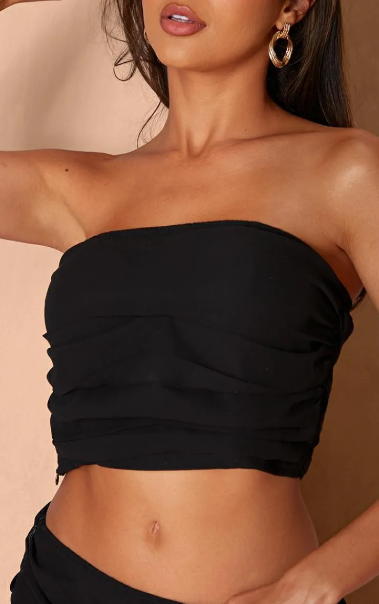 Discount PrettyLittleThing Ruched Bandeau Top Black
