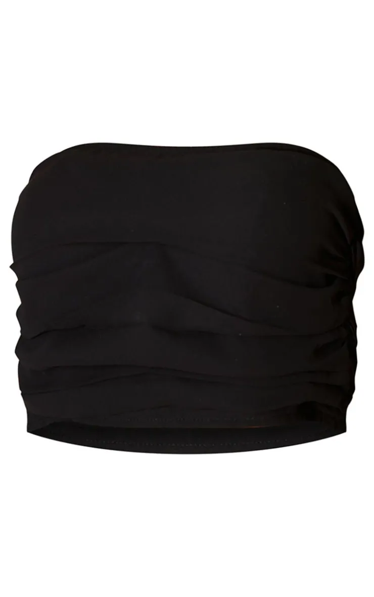 Discount PrettyLittleThing Ruched Bandeau Top Black