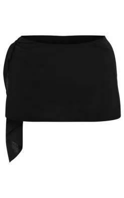 Online PrettyLittleThing Ruched Drape Low Rise Micro Mini Skirt Black