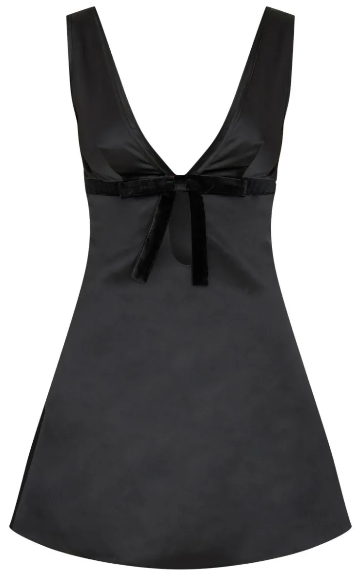 Satin Bow Detail A-line Dress-PrettyLittleThing Hot