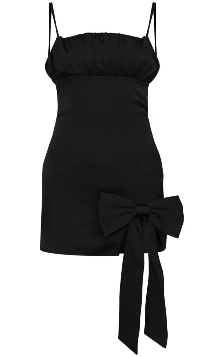Satin Bow Detail Mini Dress-PrettyLittleThing Discount