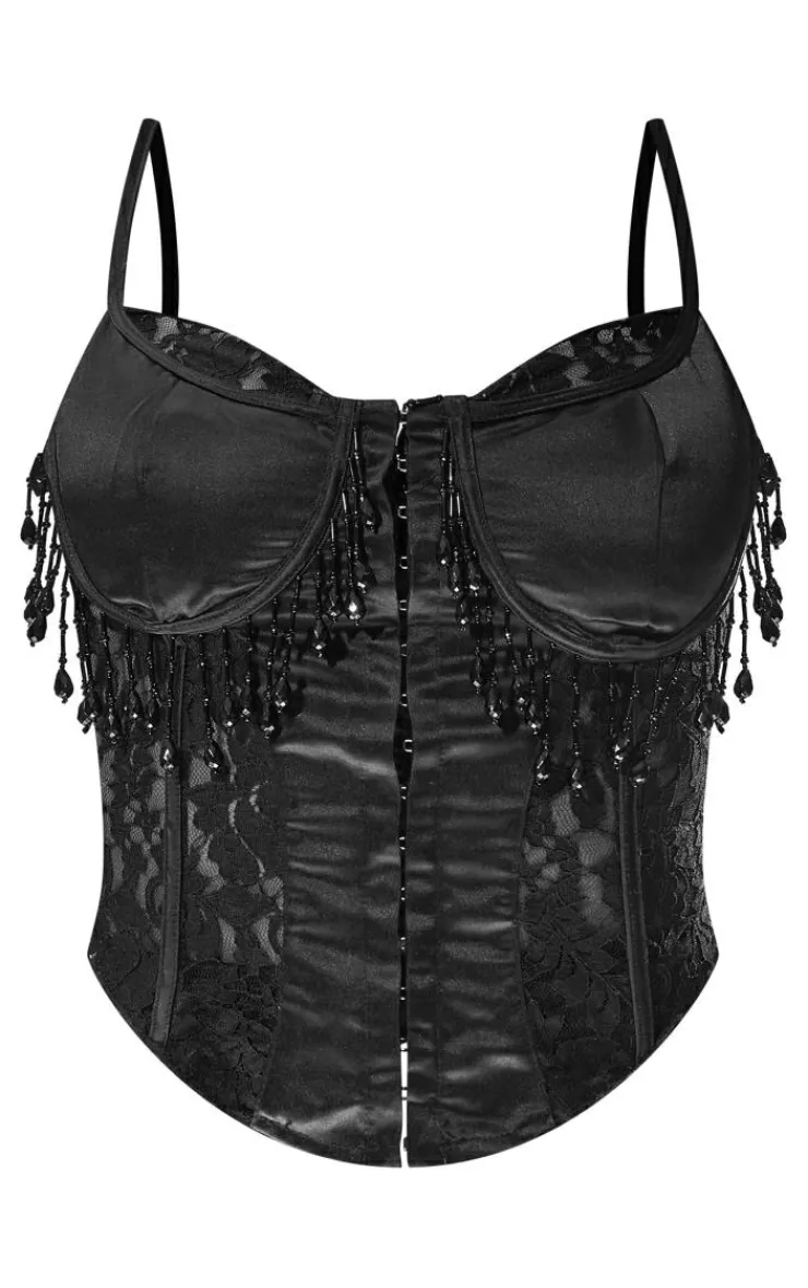 Satin Cut Out Lace Detail Applique Bust Corset-PrettyLittleThing