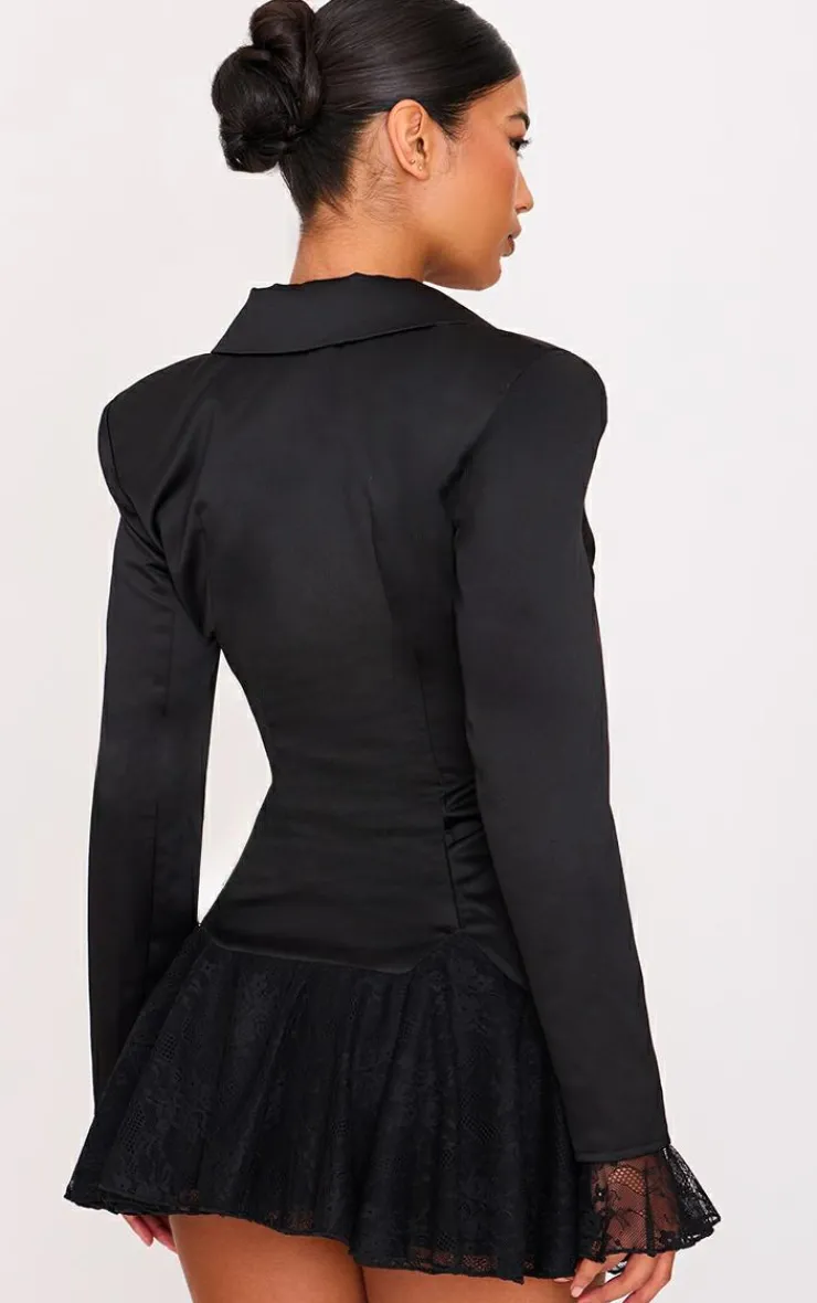 Satin Lace Trim Bow Blazer Dress-PrettyLittleThing New