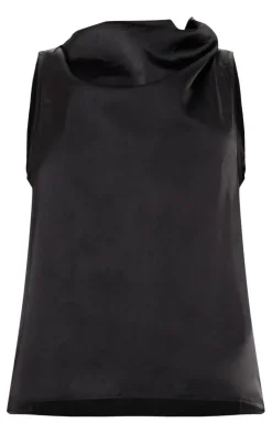 New PrettyLittleThing Satin Open Back Longline Top Black