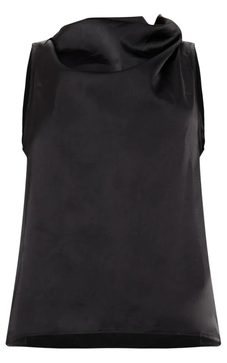 New PrettyLittleThing Satin Open Back Longline Top Black