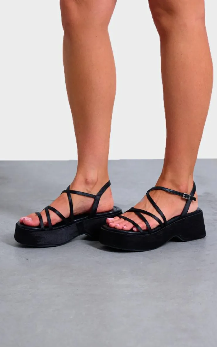 PrettyLittleThing Flatform Sandals*Satin Strappy Cut Out Flatform Sandals