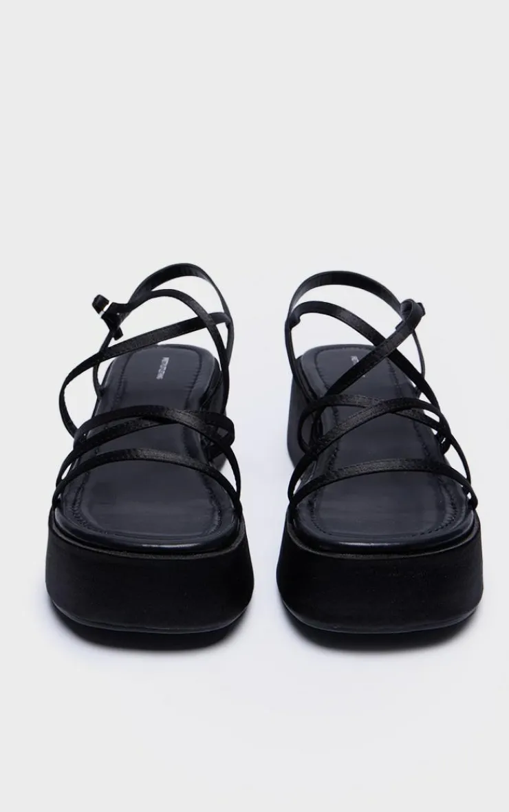 PrettyLittleThing Flatform Sandals*Satin Strappy Cut Out Flatform Sandals