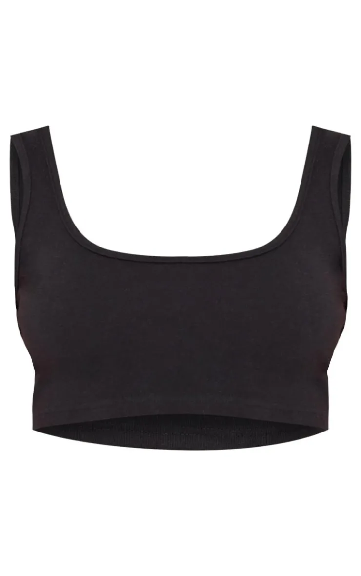 Online PrettyLittleThing Scooped Neck Crop Top Black