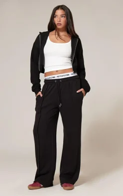 Outlet PrettyLittleThing Seam Detail Wide Leg Sweatpants Black