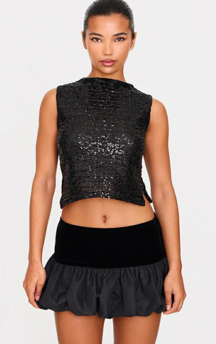 Sequin Boat Neck Long Top-PrettyLittleThing Discount