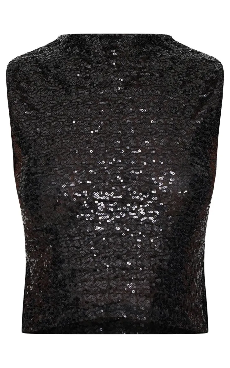 Sequin Boat Neck Long Top-PrettyLittleThing Discount