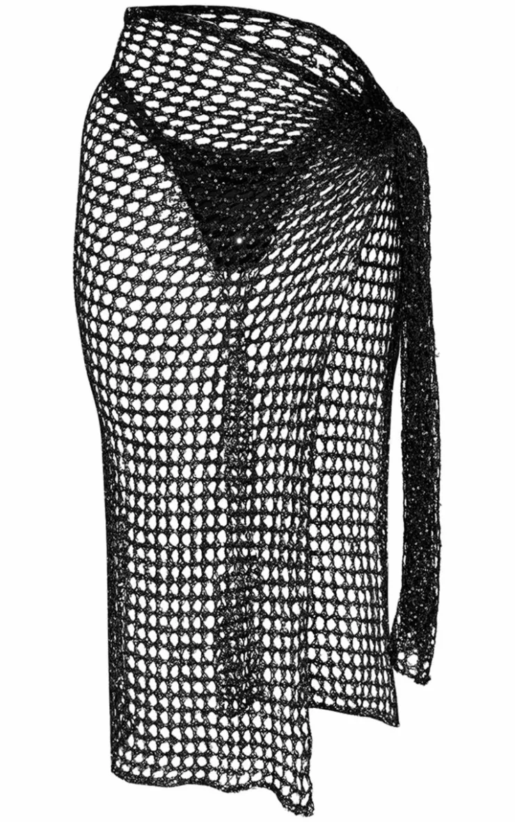 Discount PrettyLittleThing Sequin Knit Beach Sarong Black