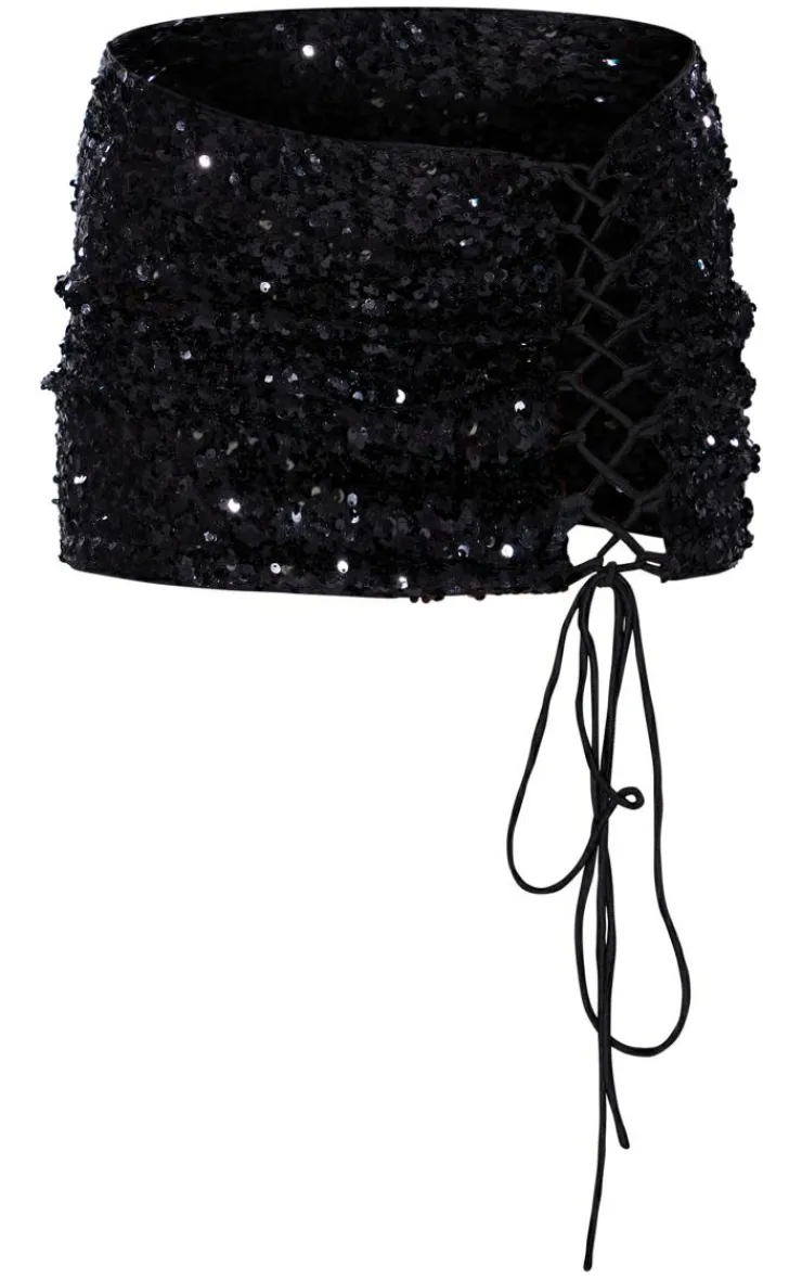 Sequin Lace Up Side Micro Mini Skirt-PrettyLittleThing Best
