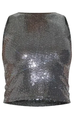 Online PrettyLittleThing Sequin Longline Racer Vest Black