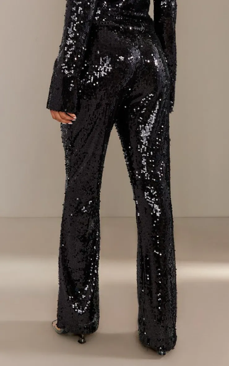 Outlet PrettyLittleThing Sequin Low Rise Flared Pants Black
