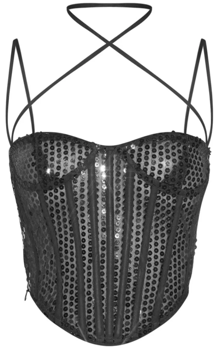 Sequin Sheer Boned Corset-PrettyLittleThing Hot
