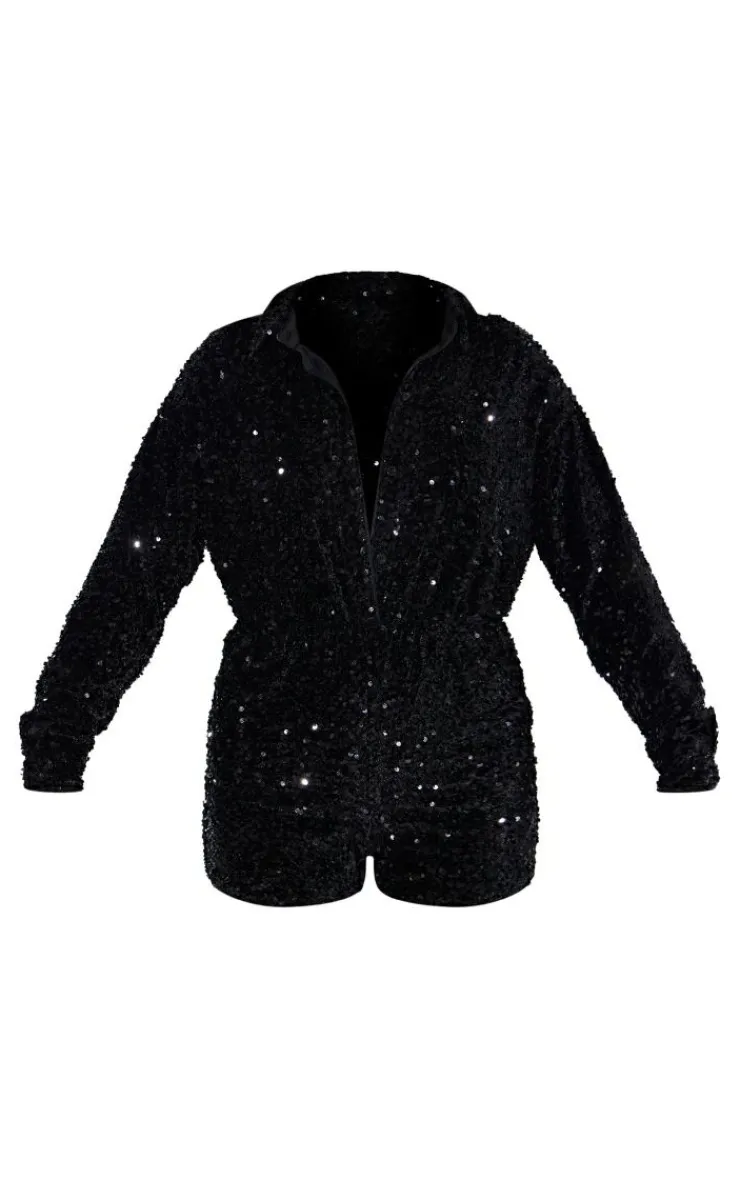 Sequin Shirt Romper-PrettyLittleThing Discount