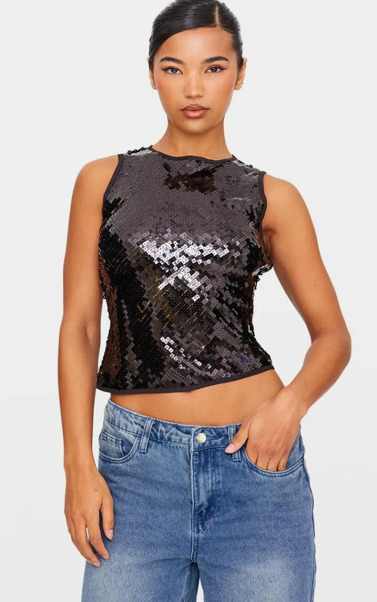 Sequin Sleeveless Long Top-PrettyLittleThing