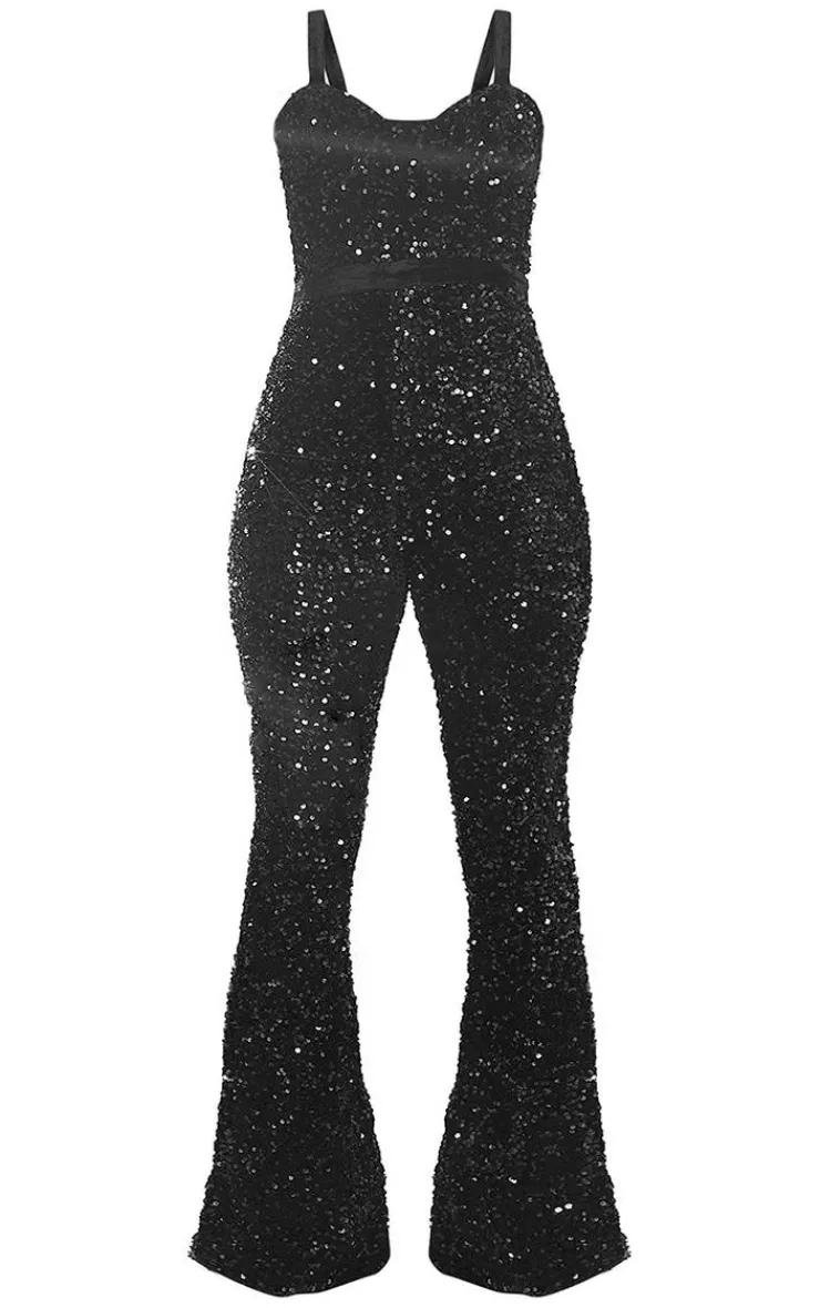 Sequin Velvet Waistband Strappy Jumpsuit-PrettyLittleThing