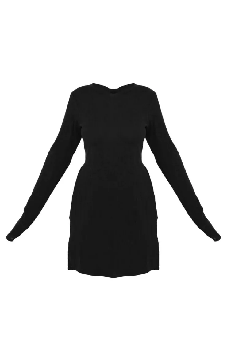 Outlet PrettyLittleThing Sheer Cheesecloth Textured Split Sleeve Long Top Black