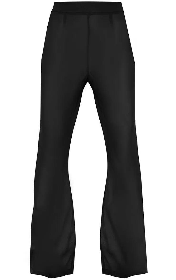 Hot PrettyLittleThing Sheer High Waisted Flared Pants Black