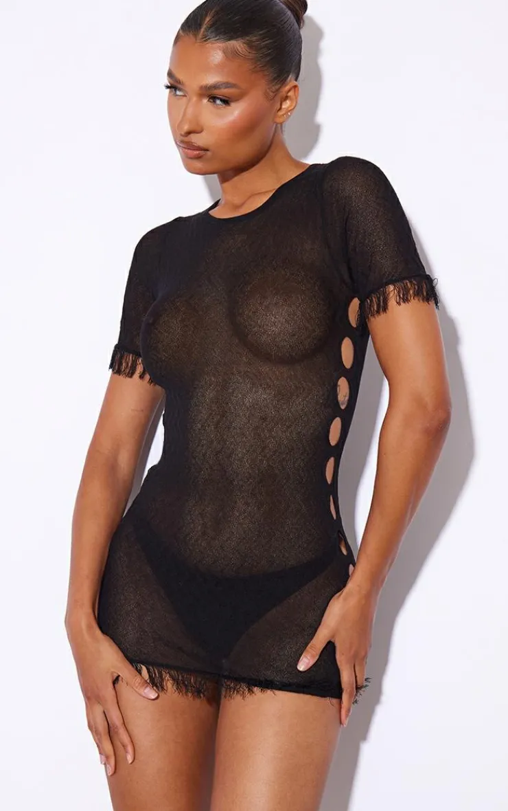 Sheer Knit Raw Edge Mini Dress-PrettyLittleThing Best