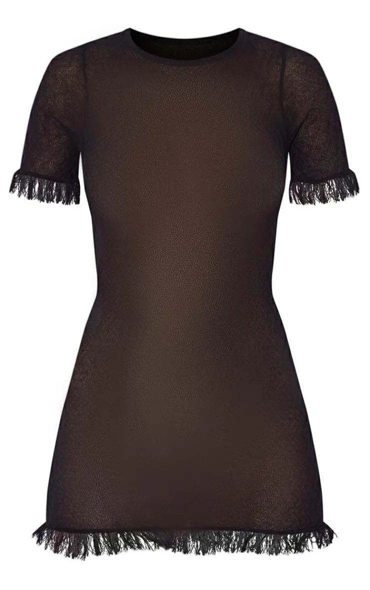 Sheer Knit Raw Edge Mini Dress-PrettyLittleThing Best